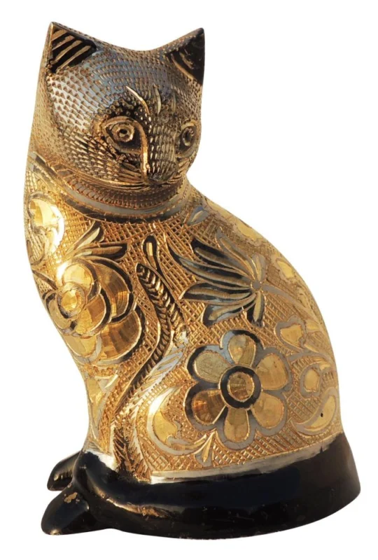 Brass Cat Showpiece, 6 inch, design AN046-C – for Table Décor