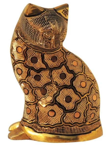 Brass Cat Showpiece, 6 inch, design AN046-B, brass, Vedikcraft Moradabad