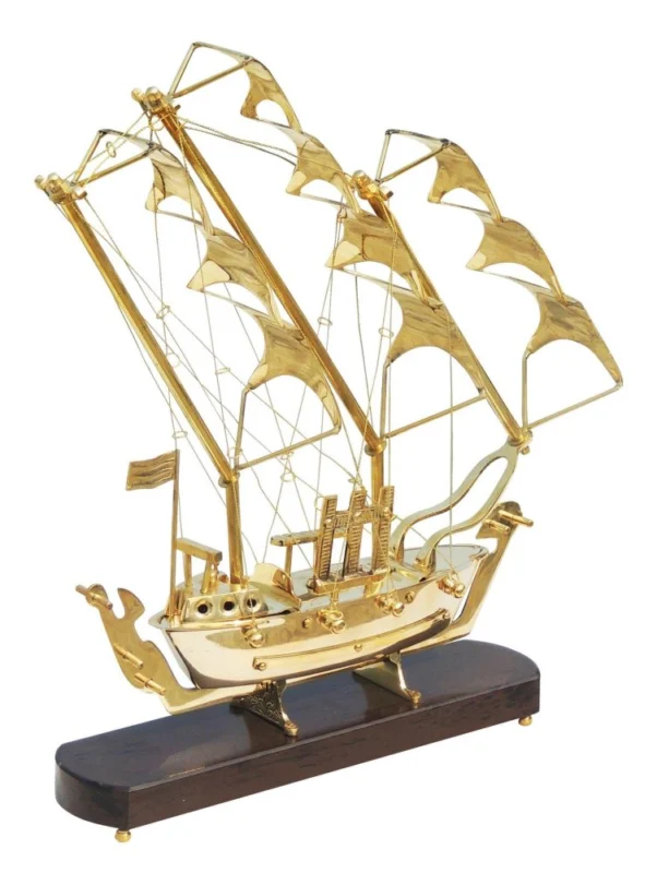 Brass Ship With Wooden Base, 17 inch