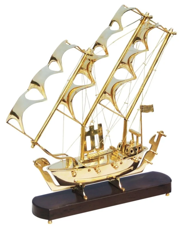 Brass Ship With Wooden Base, 17 inch – Antique Décor