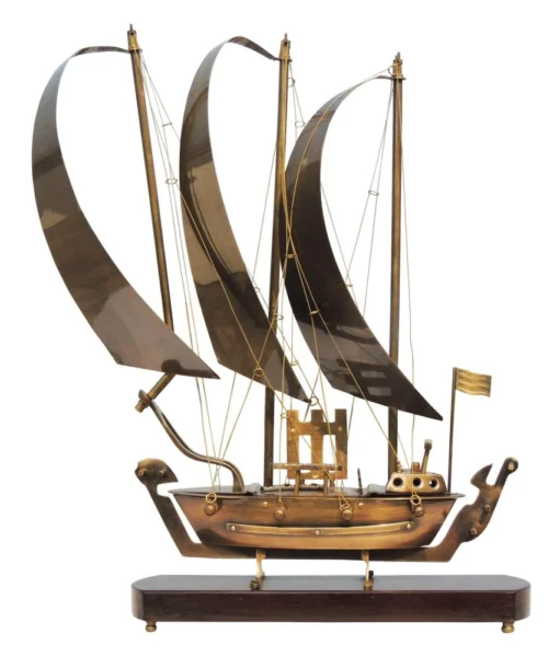 Brass Ship With Wooden Base, 20 inch, brass, Vedikcraft Moradabad