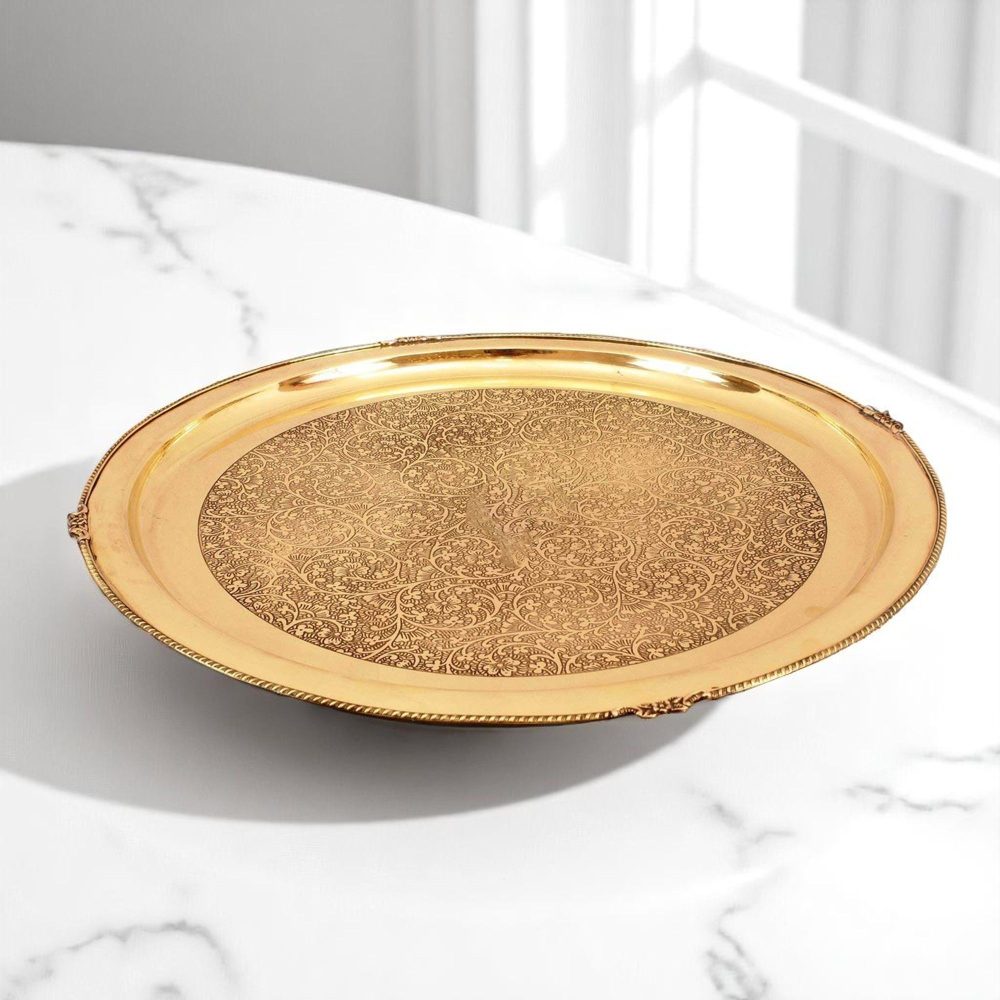 Brass Pooja Thali, 14.5 inch, brass, Vedikcraft Moradabad