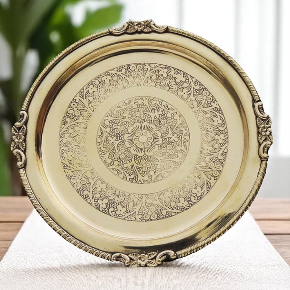 Brass Pooja Thali, 8.5 inch, brass, Vedikcraft Moradabad