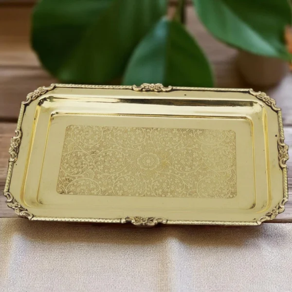 Brass Serving Tray, 12.5 inch, brass, Vedikcraft Moradabad