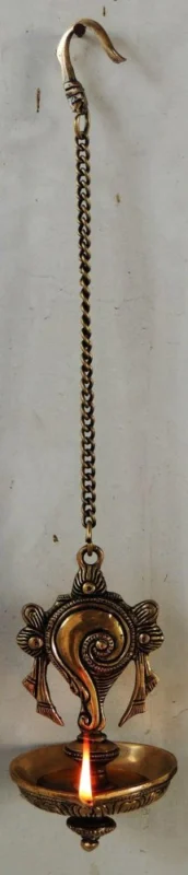 Brass Hanging Oil Lamp (Deepak) (Shank), 10.2 inch, 660 g