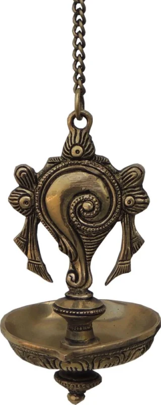 Brass Hanging Oil Lamp (Deepak) (Shank), 10.2 inch, 660 g