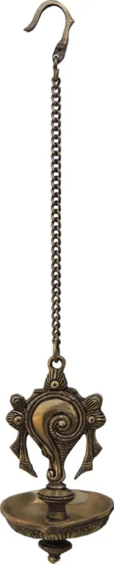 Brass Hanging Oil Lamp (Deepak) (Shank), 10.2 inch, 660 g