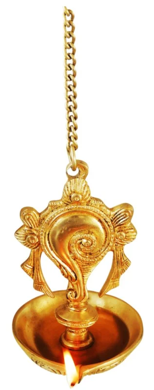 Brass Hanging Oil Lamp (Deepak) (Shank), 10.2 inch, 700 g