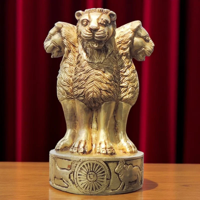Ashoka Pillar (Ashok Stambh) Statue in Brass (Lath), 6.5 inch, 1.54 kg – for Office Desk