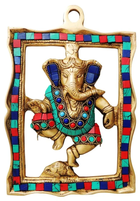 Brass Wall Hanging Ganesh (Coral), 6 inch