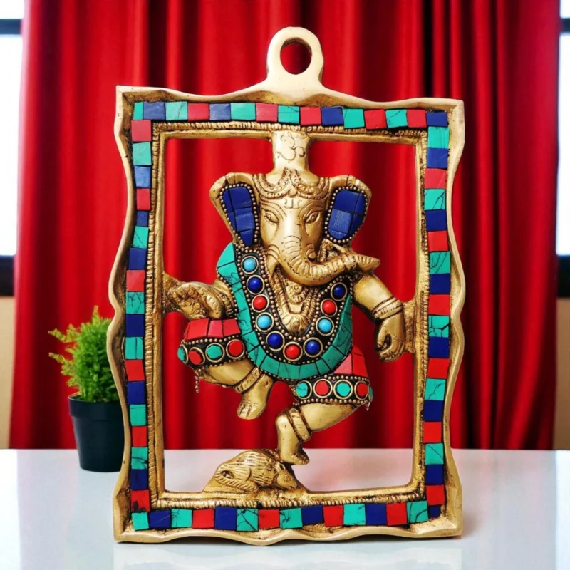 Brass Wall Hanging Ganesh (Coral), 6 inch