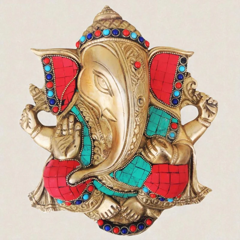 Ganesh Ji Idol in Brass, Wall Hanging, 8.8 inch – for Pooja Room