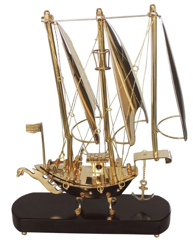 Brass & Wooden Home Ship, 13.5 inch