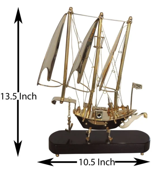 Brass & Wooden Home Ship, 13.5 inch, brass, Vedikcraft Moradabad