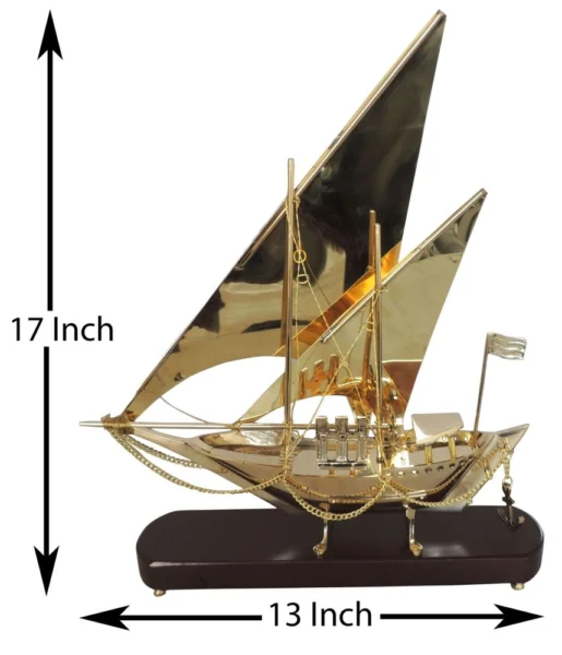 Brass & Wooden Home Ship, 17.5 inch, brass, Vedikcraft Moradabad