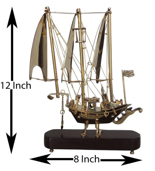 Brass & Wooden Home Ship, 12 inch, brass, Vedikcraft Moradabad