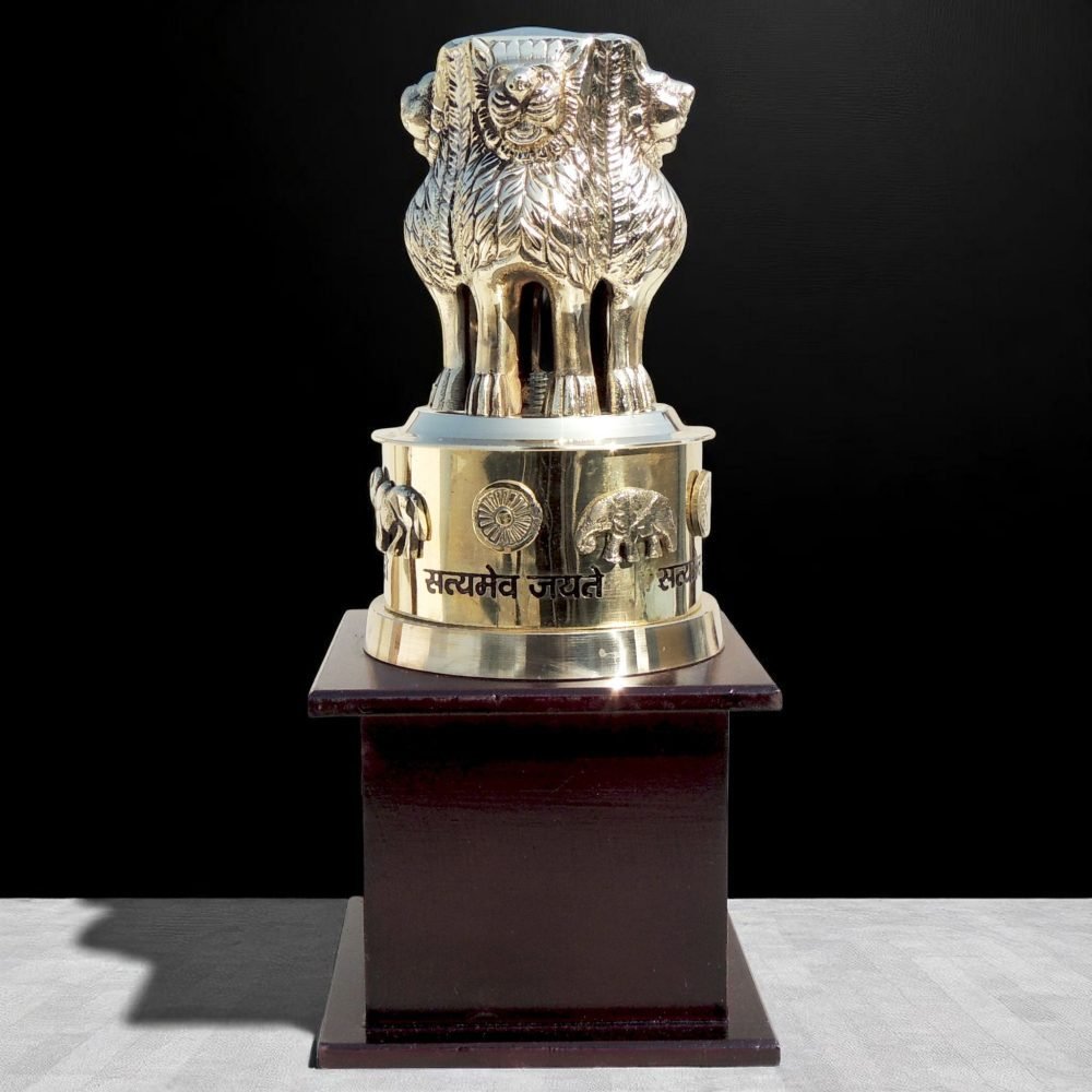 Ashoka Pillar (Ashok Stambh) Statue in Brass (Lath), 9.5 inch, brass, Vedikcraft Moradabad