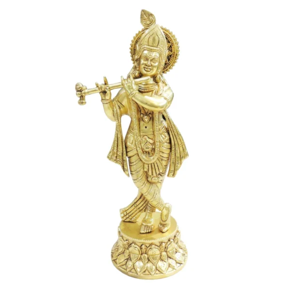 Krishna Ji with Flute Idol in Brass, 12 inch, 2.3 kg, brass, Vedikcraft Moradabad