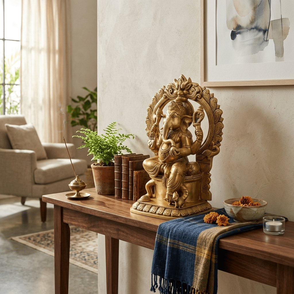 Ganesh Ji Idol in Brass (Frame), 17 inch, brass, Vedikcraft Moradabad