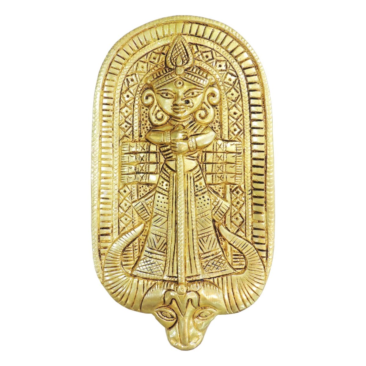 Brass Wall Hanging Plate (Mahishasur Mardini), 4.5 inch, brass, Vedikcraft Moradabad