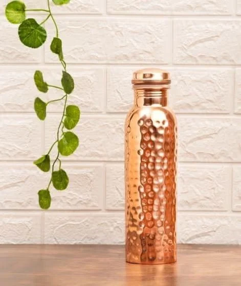 Brass Water Bottle (Coopper Hammered), 10.5 inch, brass, Vedikcraft Moradabad