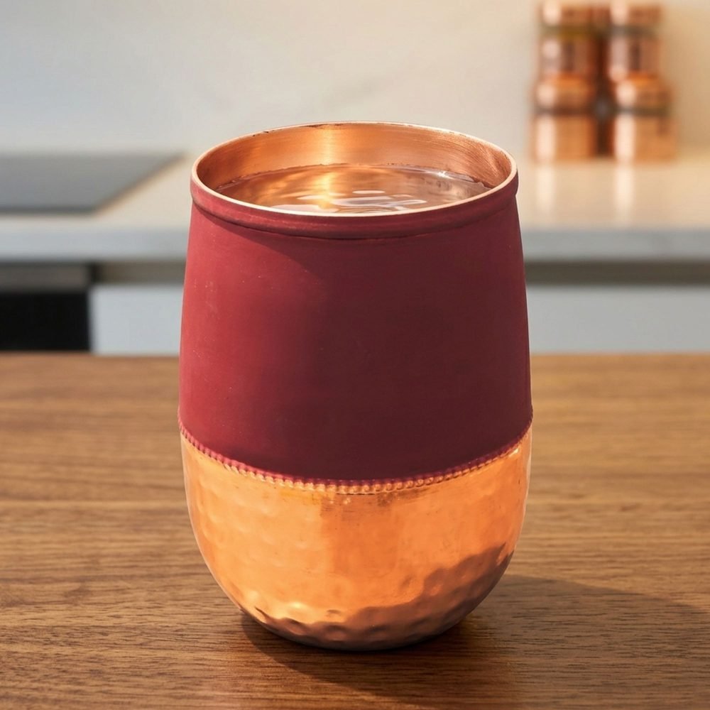 Copper Glass (Gilas) (Damru), 4 inch, Vedikcraft Moradabad