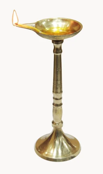 Brass Dandi Stand Diya (Deepak) (Pandeep), 7.5 inch, brass, Vedikcraft Moradabad