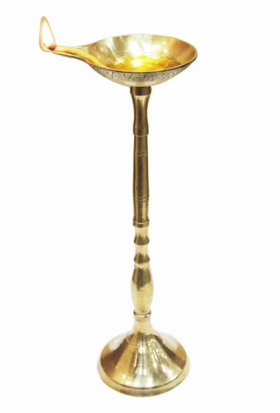 Brass Dandi Stand Diya (Deepak) (Pandeep), 10.6 inch, brass, Vedikcraft Moradabad