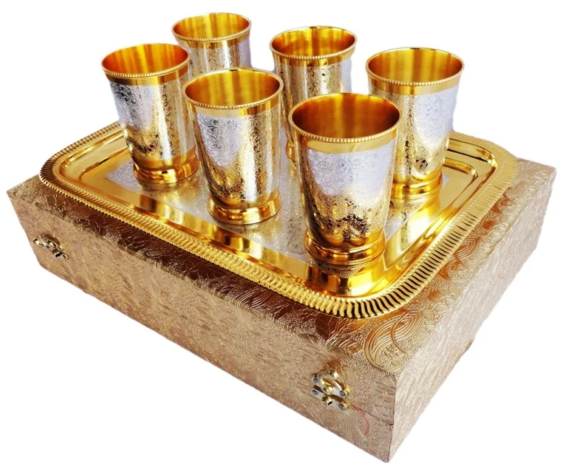 Silver Plated Brass Glass (Gilas), 4 inch, Set of 6