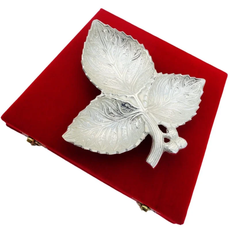 Silver Plated Brass Serving Leaf Platter (Grape), 7 inch