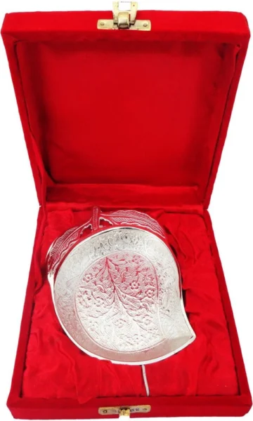 Silver Plated Brass Serving Leaf Platter (Mango), 5 inch, Vedikcraft Moradabad