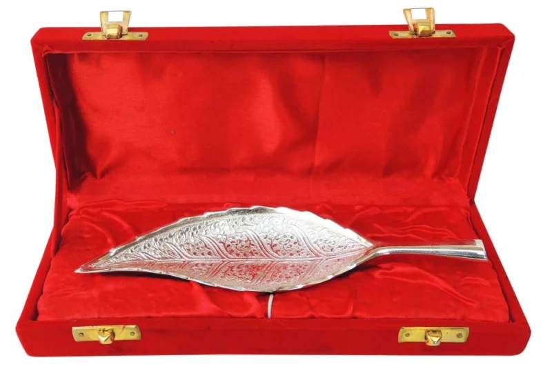 Silver Plated Brass Serving Leaf Platter (Neem)
