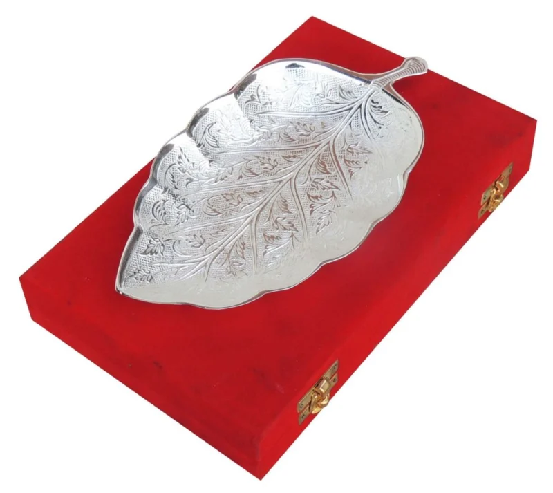 Silver Plated Brass Serving Leaf Platter (Papya), 8.4 inch