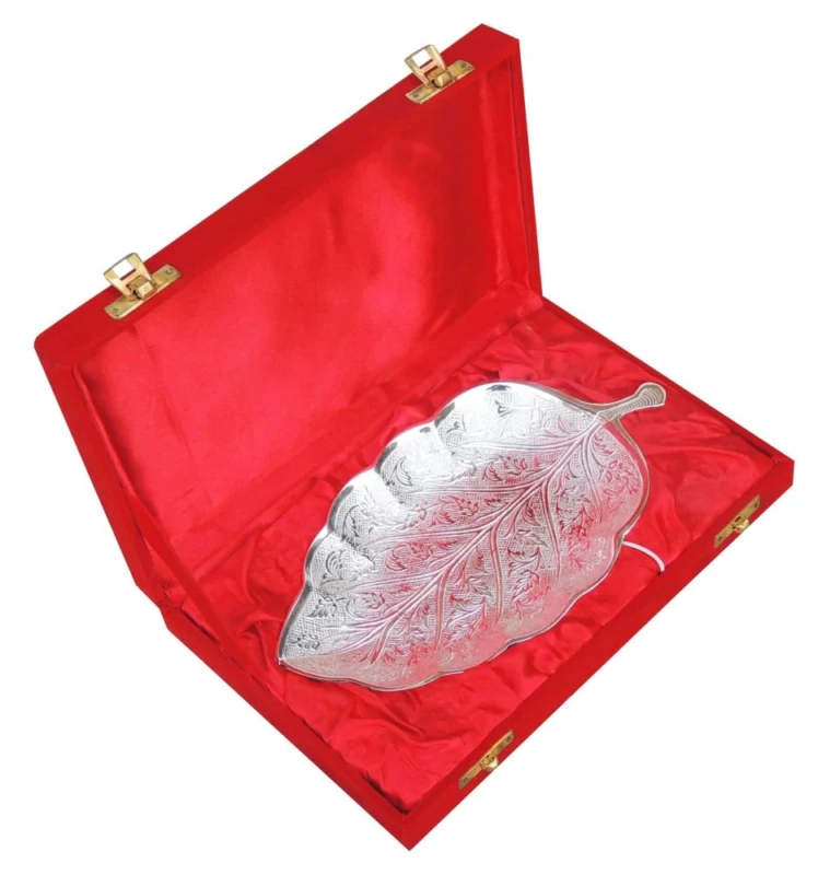 Silver Plated Brass Serving Leaf Platter (Papya), 8.4 inch