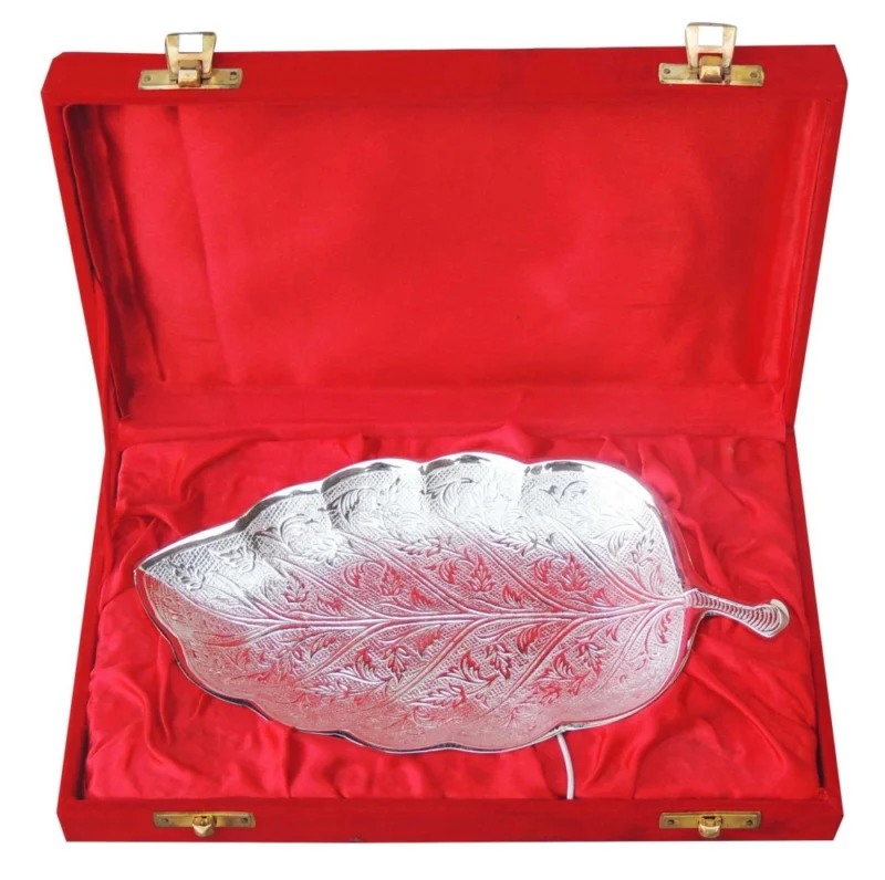 Silver Plated Brass Serving Leaf Platter (Papya), 8.4 inch