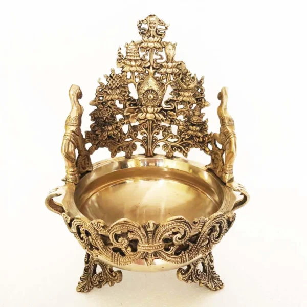 Brass Urli Bowl for Floating Flowers (Event Carved), 8 inch, brass, Vedikcraft Moradabad