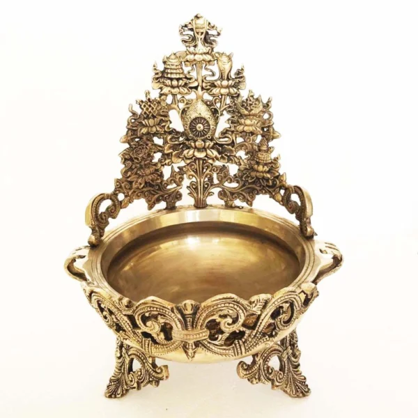 Brass Urli Bowl for Floating Flowers (Diwali Event Carved), 8 inch, brass, Vedikcraft Moradabad