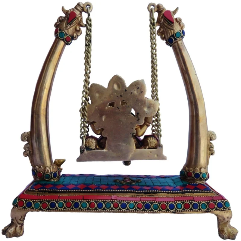 Ganesh Ji Idol in Brass, on Jhula, 10 inch
