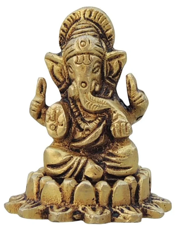 Ganesh Ji Idol in Brass, on Lotus (Ganeshji), 2 inch