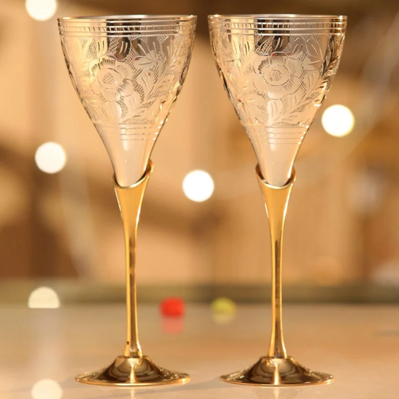 Silver Plated Brass Glass (Gilas) (Goblet Pakij), 9 inch, Set of 2