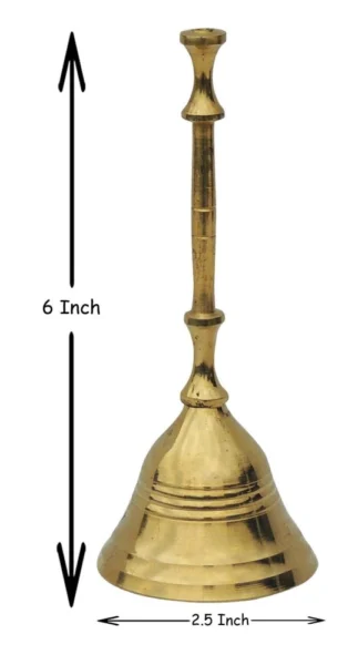 Brass Pooja Bell (Ghanti) (Gol Dandi), 6 inch, brass, Vedikcraft Moradabad