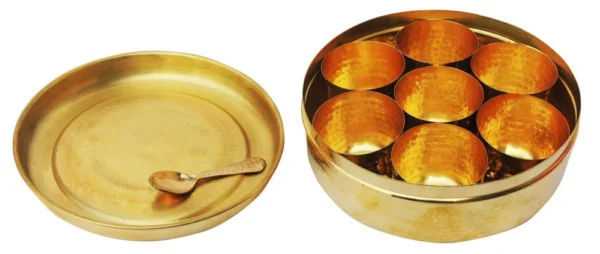 Brass Masala Box, 150 ml (Spice), 840 g, brass, Vedikcraft Moradabad