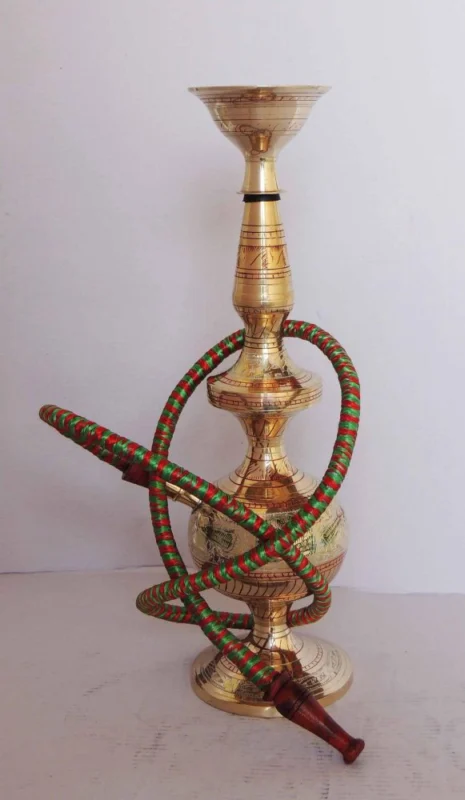 Brass Hukka 1 pipe 14″ (F432 A ), 14 inch – Antique Décor (No. 329)
