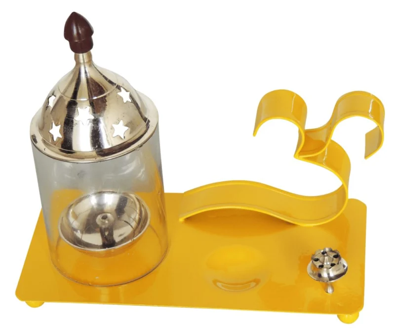 Iron Table Oil Lamp (Samai) (Chimney), 6.5 inch, Yellow (No. 2)