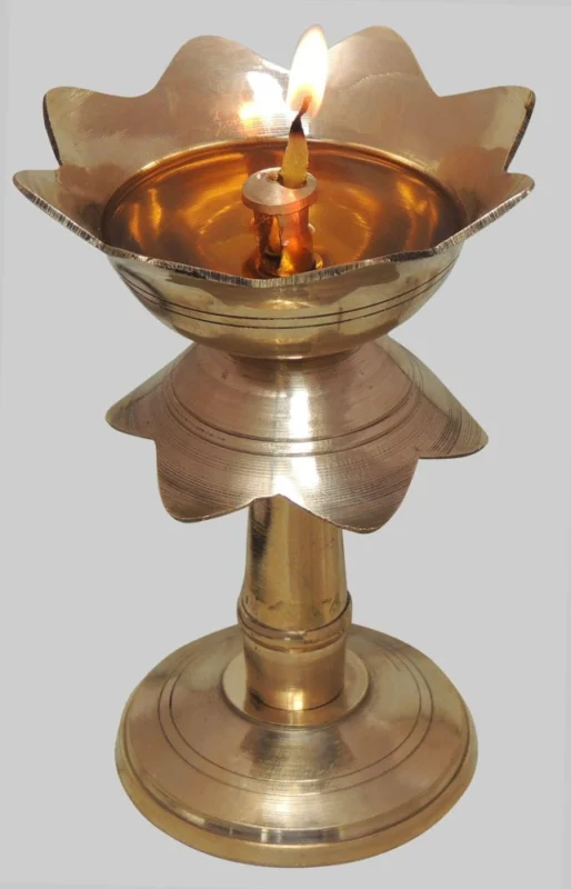 Brass Kamal Stand Diya (Deepak), 2.8 inch (No. 00)
