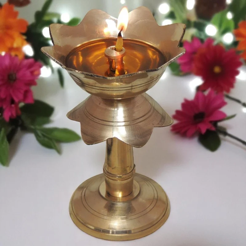 Brass Kamal Stand Diya (Deepak), 3.9 inch (No. 1)