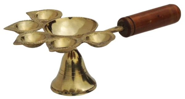 Brass Aarti Diya (Deepak) (Lakdhi Panch Arti), brass, Vedikcraft Moradabad