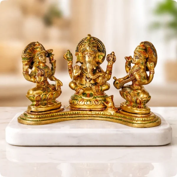 Laxmi Ganesh Saraswati Murti Pair in Brass (Combine), brass, Vedikcraft Moradabad