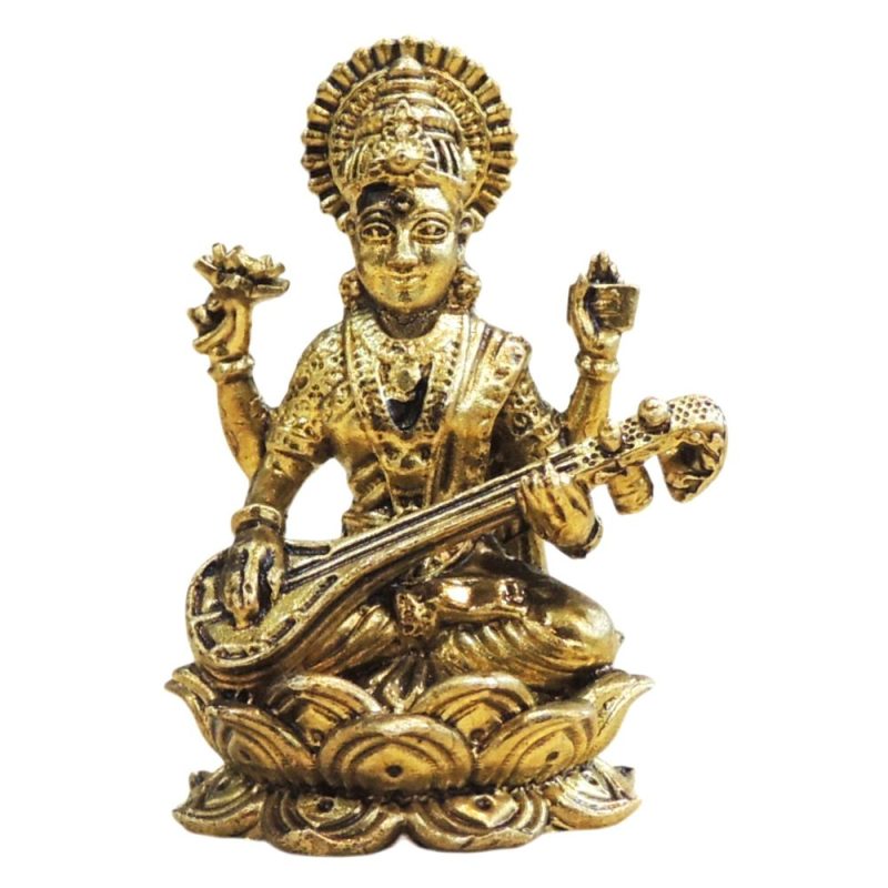 Saraswati Ji Idol in Brass (Mini), 1.5 inch – for Desk and Car