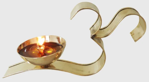Brass Om Diya (Deepak), 4 inch, brass, Vedikcraft Moradabad